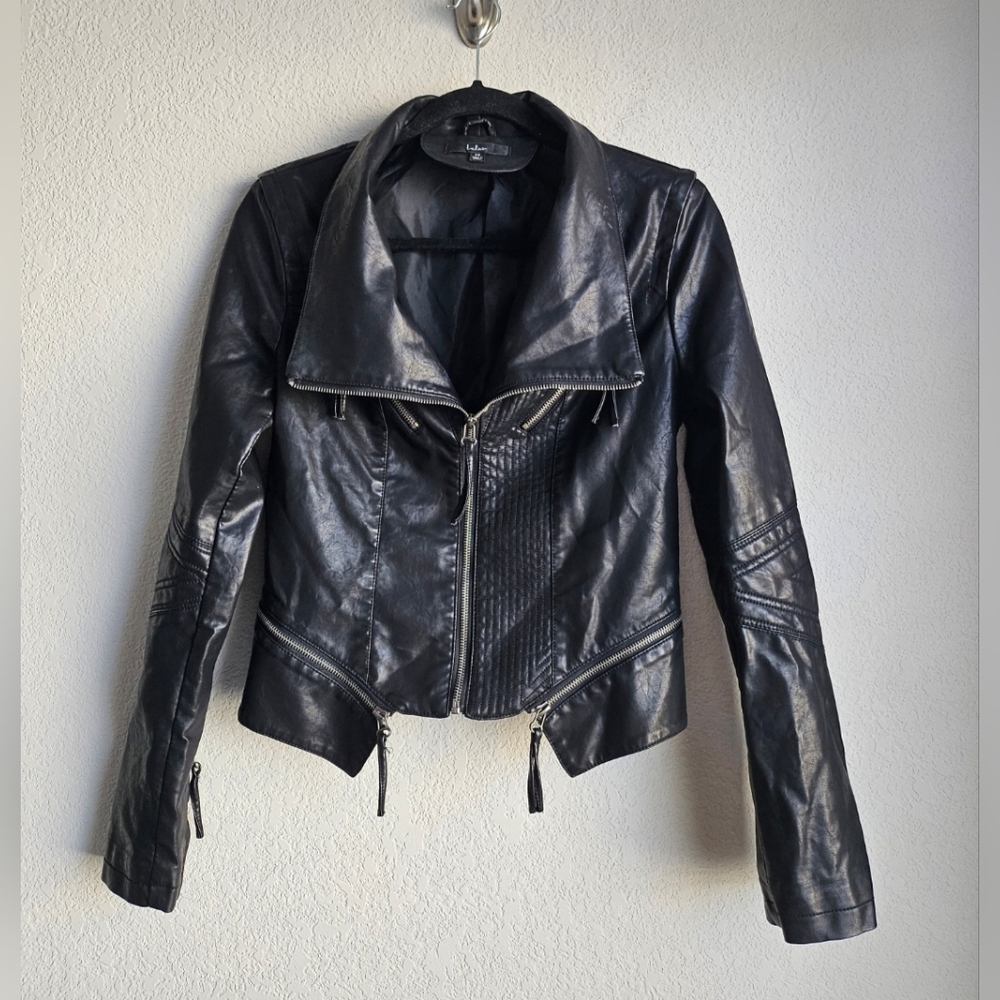 Sleek Black Faux Vegan Leather Jacket for Women